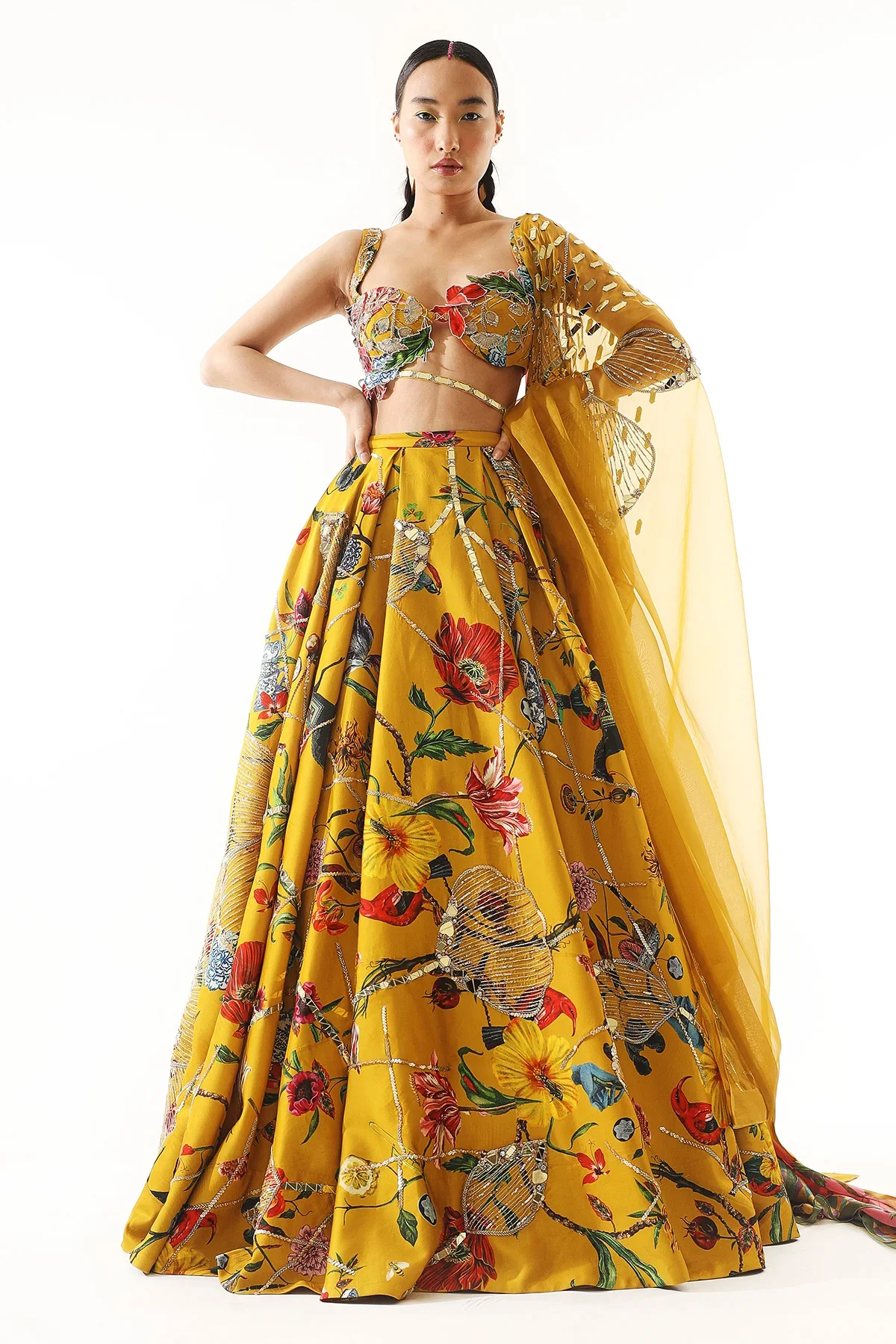 Printed Heavy Embroidered Lehenga And Blouse With Two Dupattas