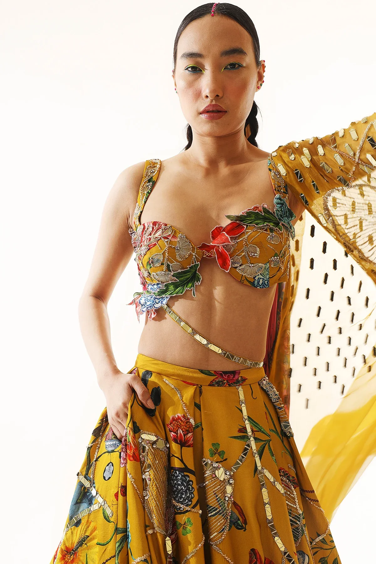 Printed Heavy Embroidered Lehenga And Blouse With Two Dupattas - Image 5