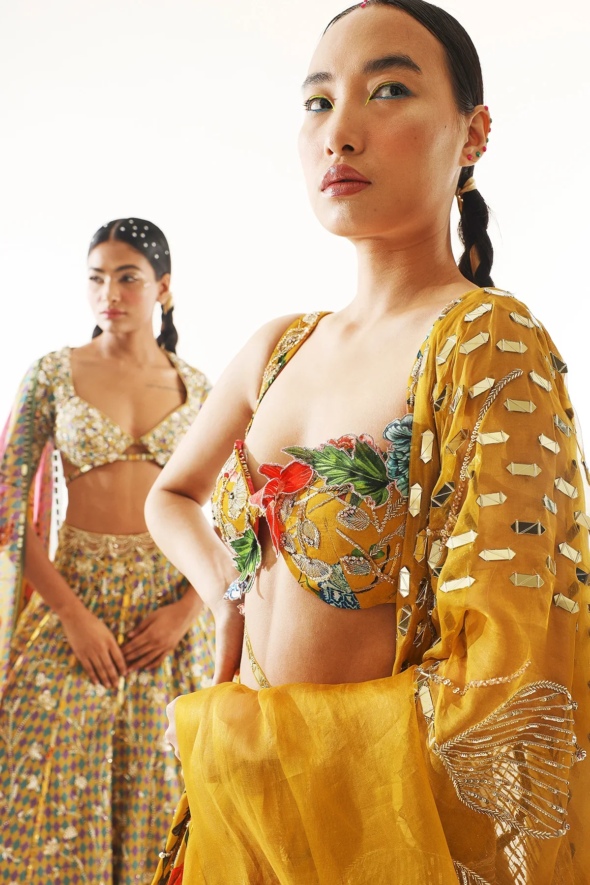 Printed Heavy Embroidered Lehenga And Blouse With Two Dupattas - Image 8