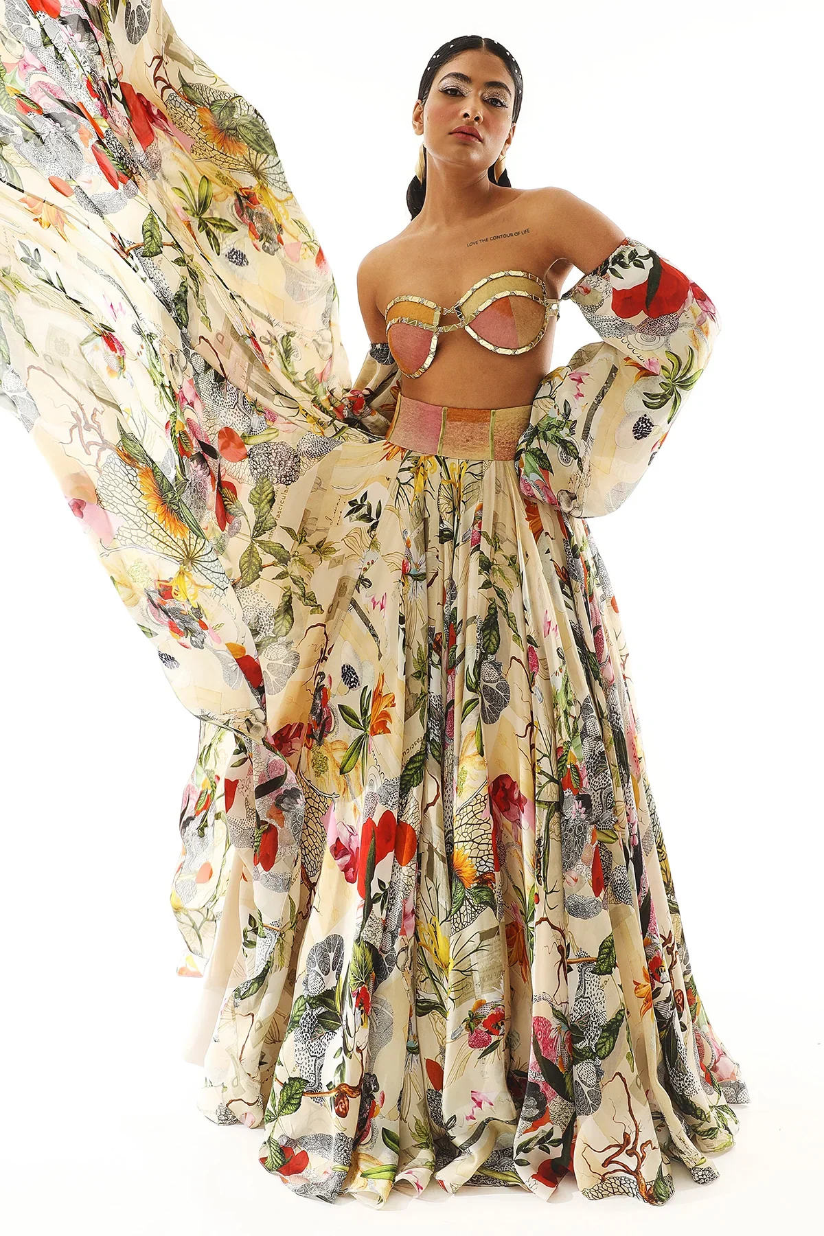 Printed Organza Satin Lehenga And Blouse