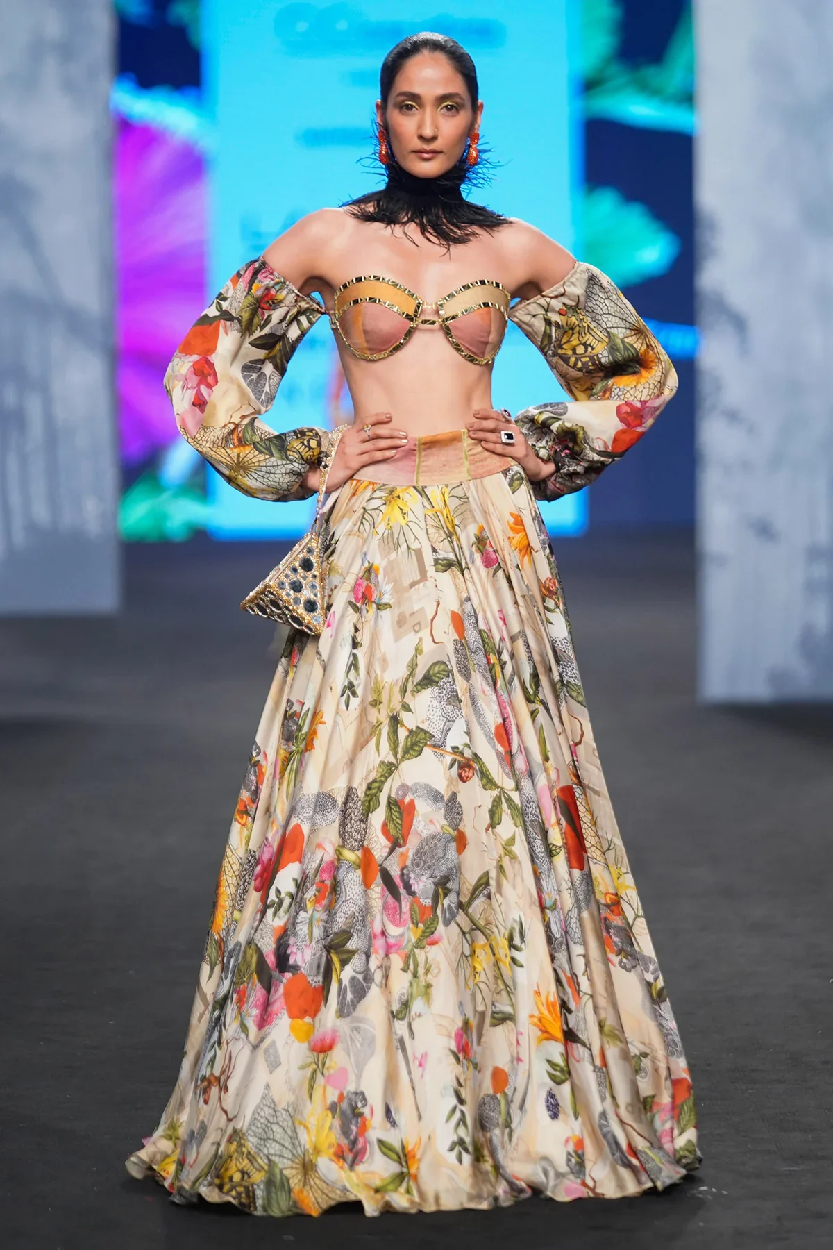 Printed Organza Satin Lehenga And Blouse - Image 8