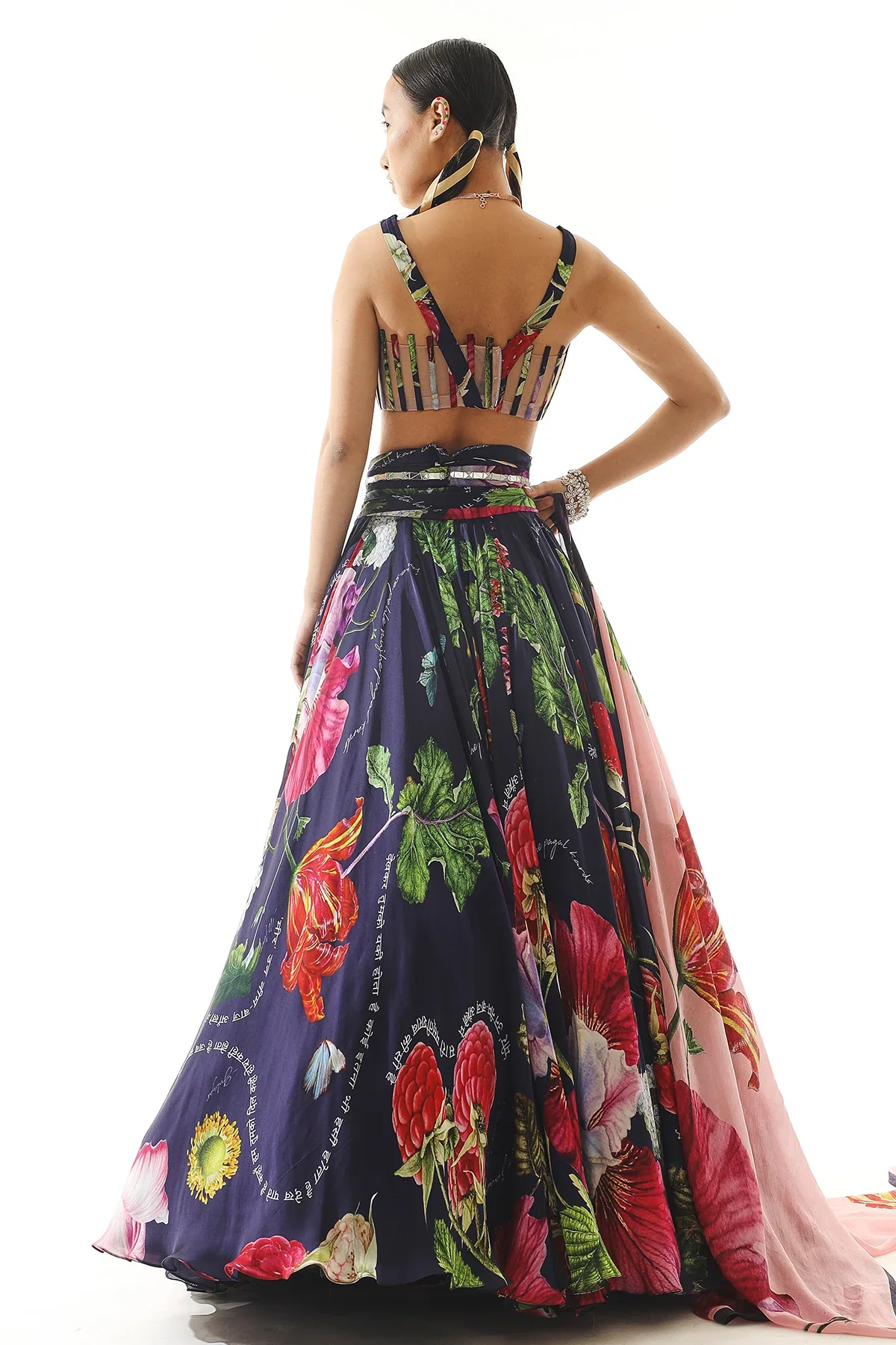 Printed Organza Satin Lehenga Blouse And Dupatta Set - Image 5
