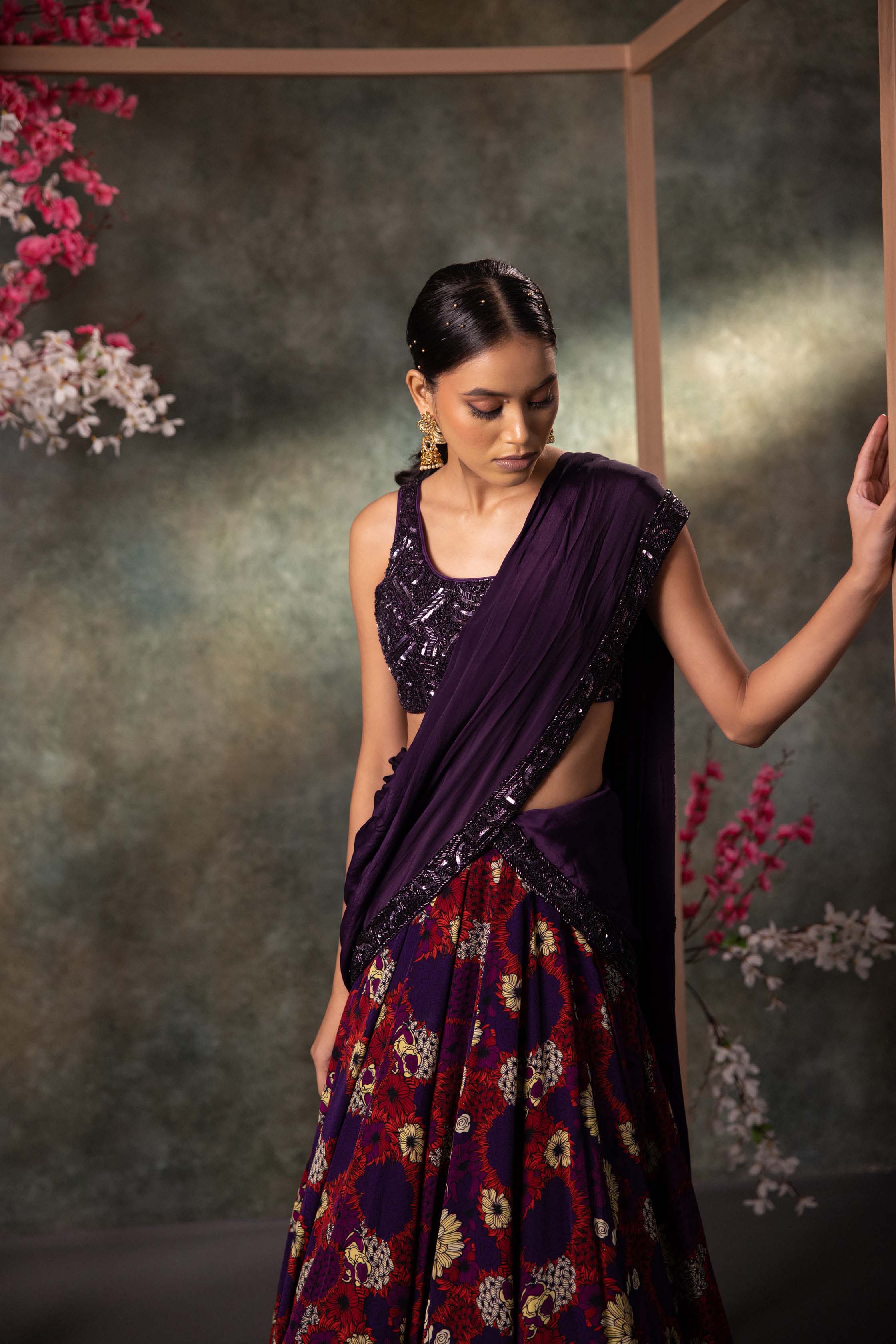 Purple Choli, Lehenga And Dupatta Set With Embroidery - Image 2