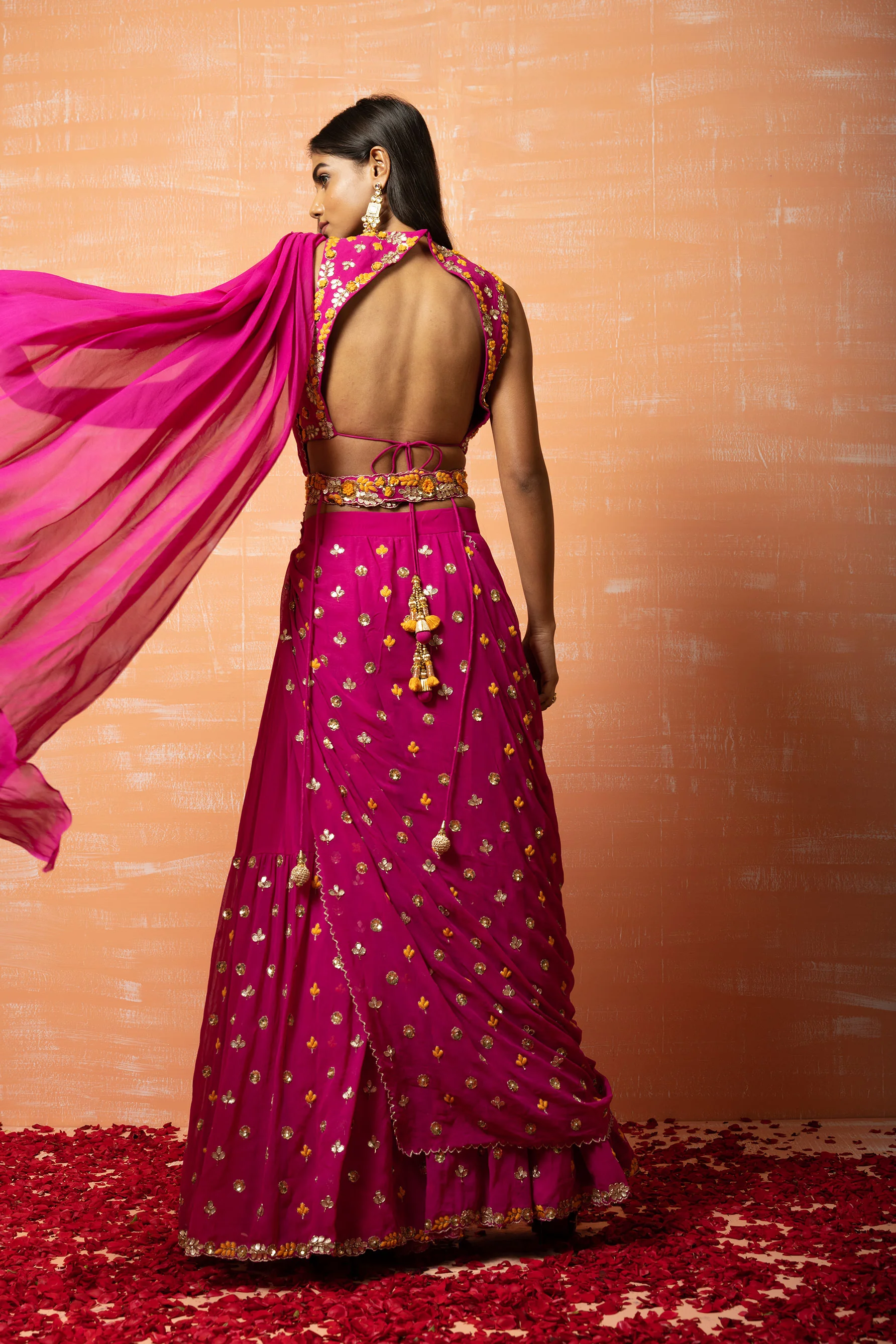 Purple Embroidered Sharara Saree Set - Image 2