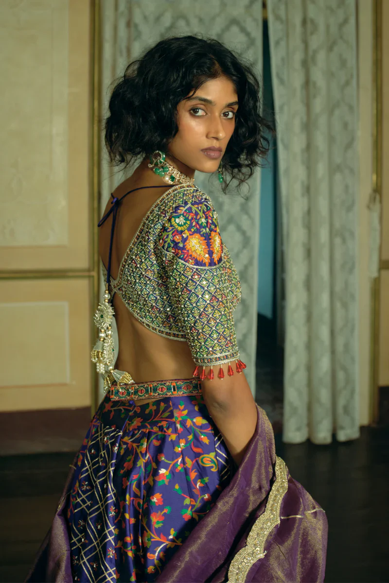 Purple Jacquard Silk Banarasi Lehnga Set - Image 2