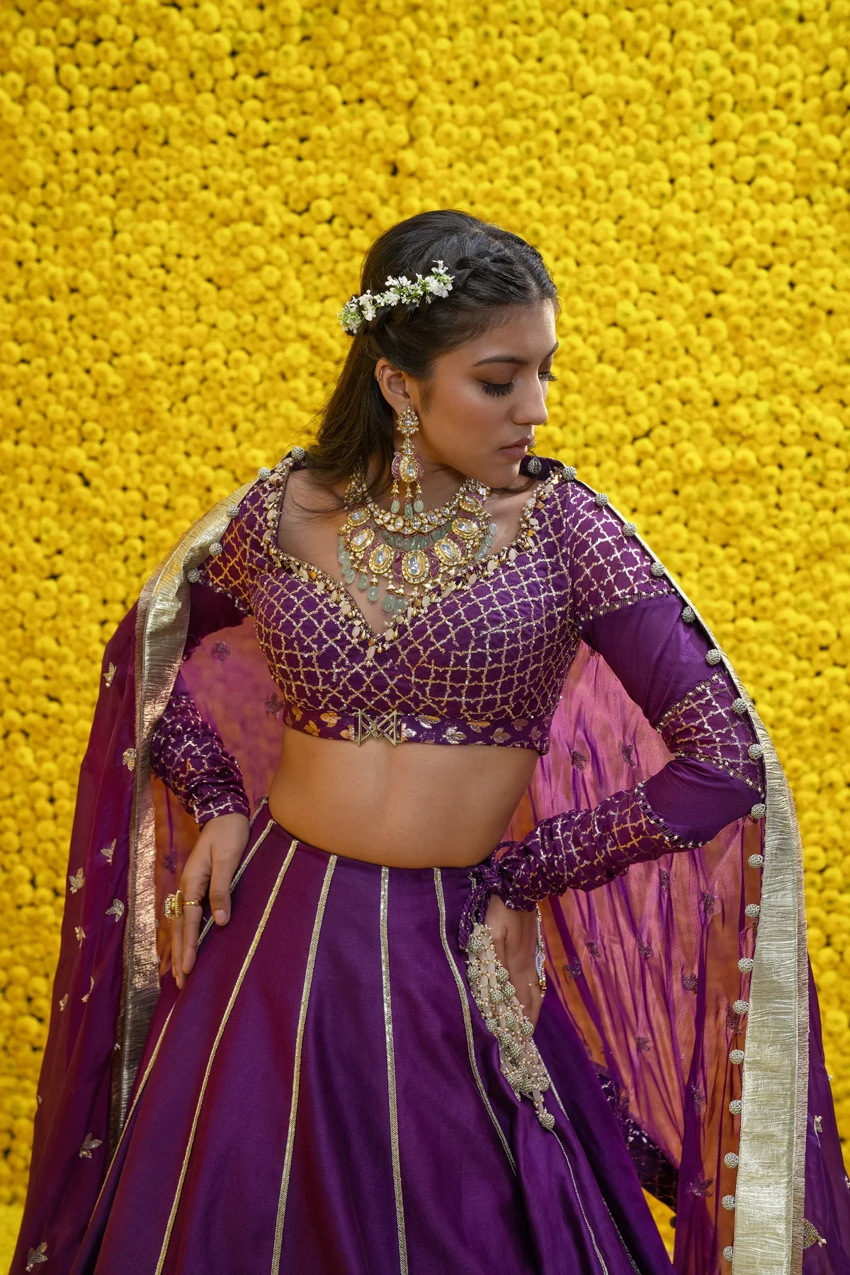 Purple Jia Banarasi Chanderi Lehenga Set - Image 3
