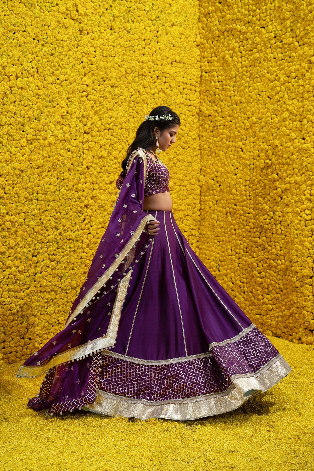 Purple Jia Banarasi Chanderi Lehenga Set - Image 4