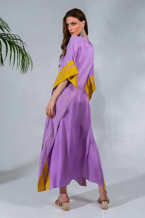 Purple Modal Satin Mirror Embellished Kaftan - Image 4
