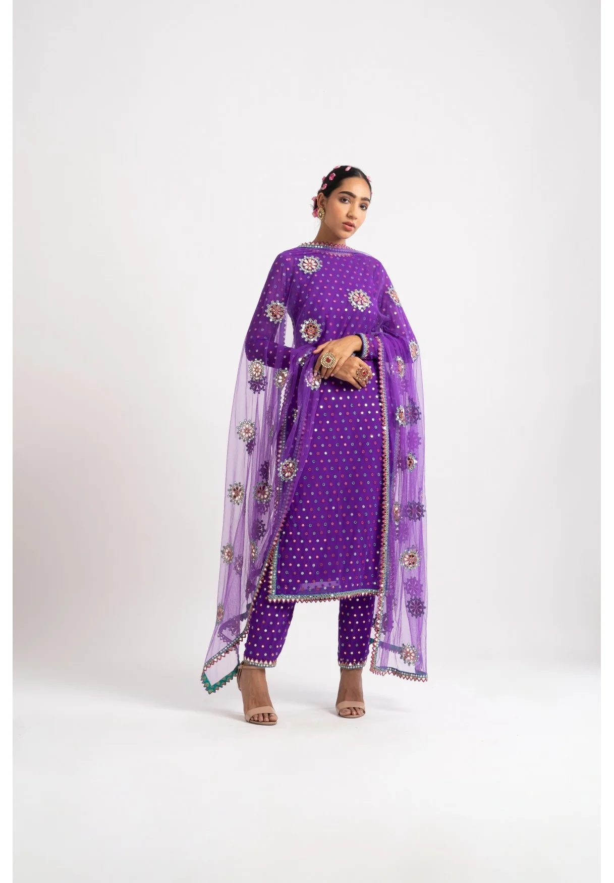 Purple Multi Polka Pant Kurta Set - Image 3