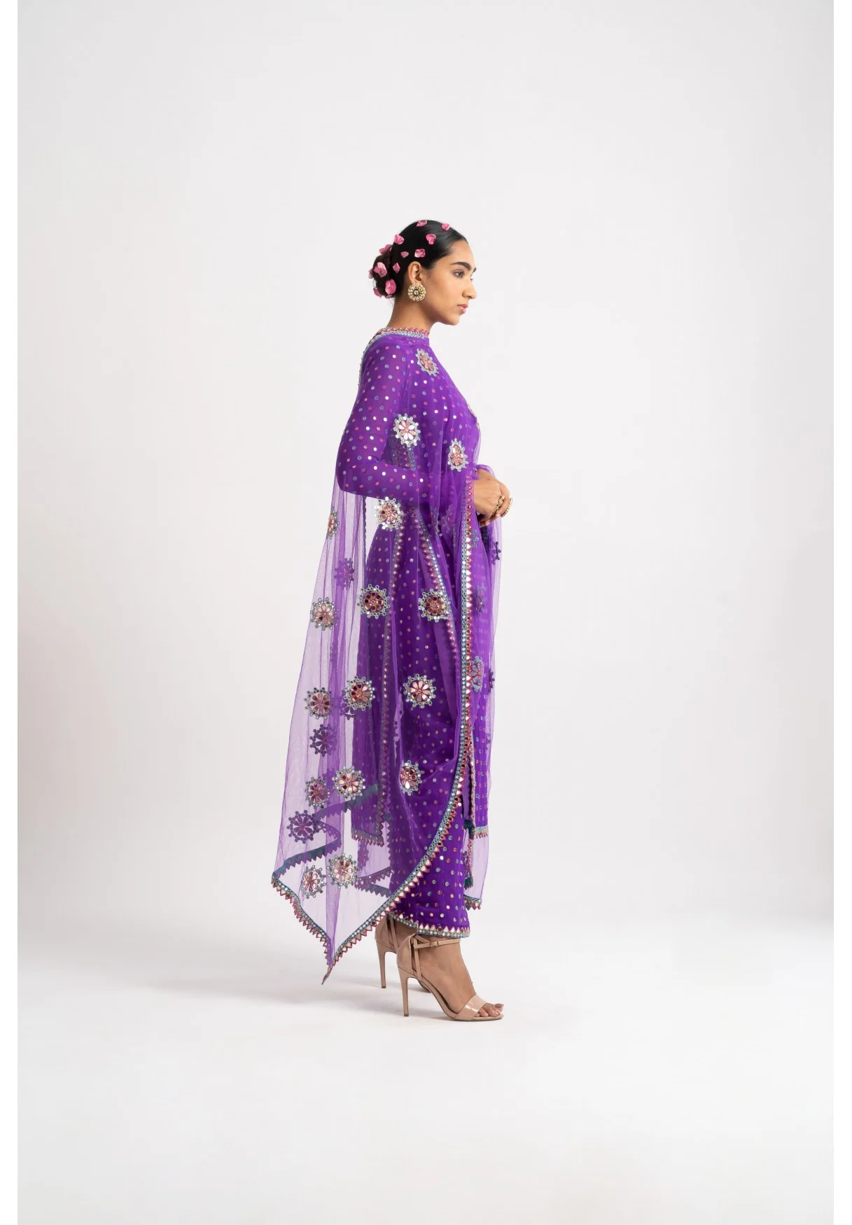 Purple Multi Polka Pant Kurta Set - Image 4