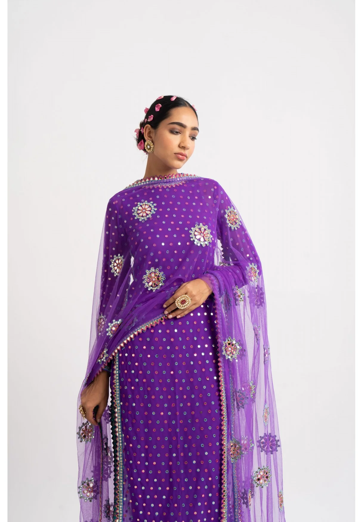 Purple Multi Polka Pant Kurta Set - Image 5