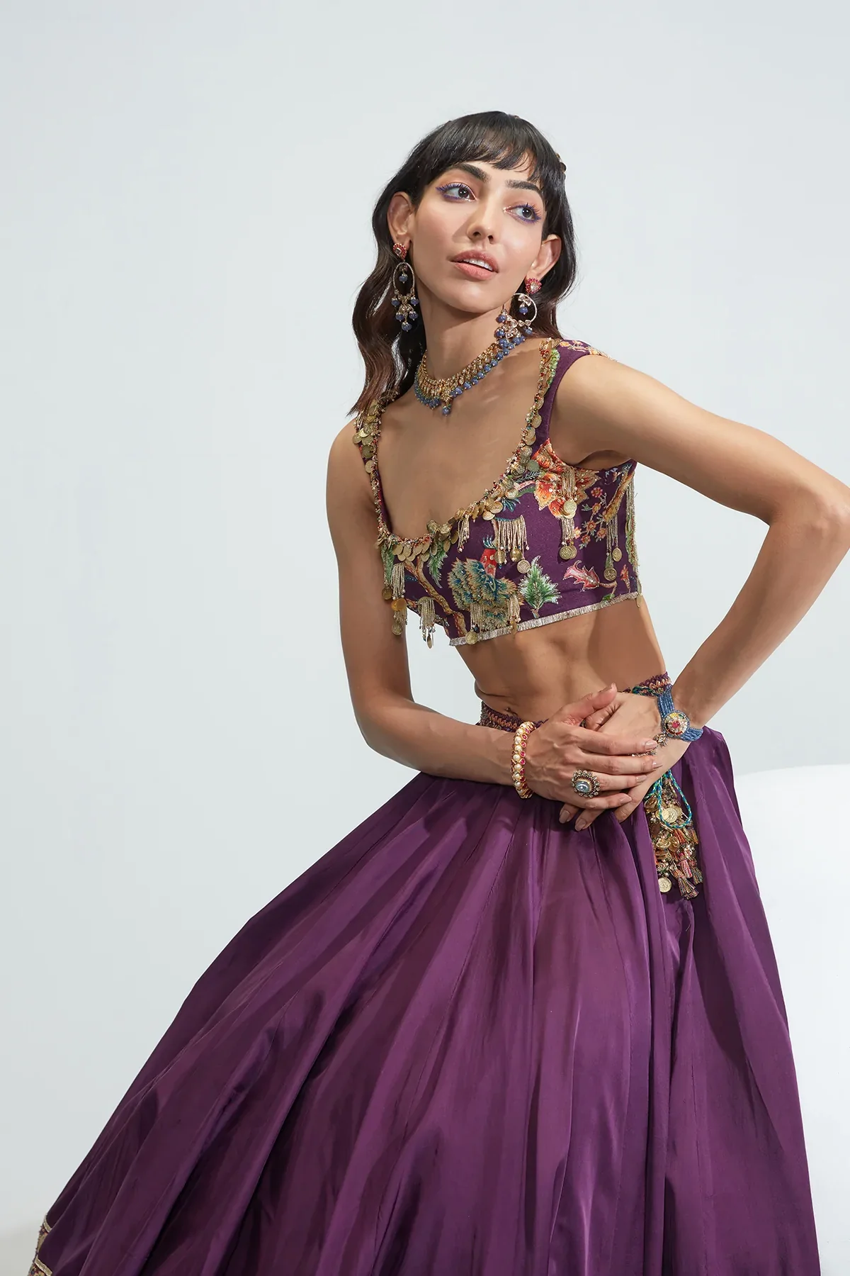 Purple Nadia Satin Organza Lehenga Set - Image 3
