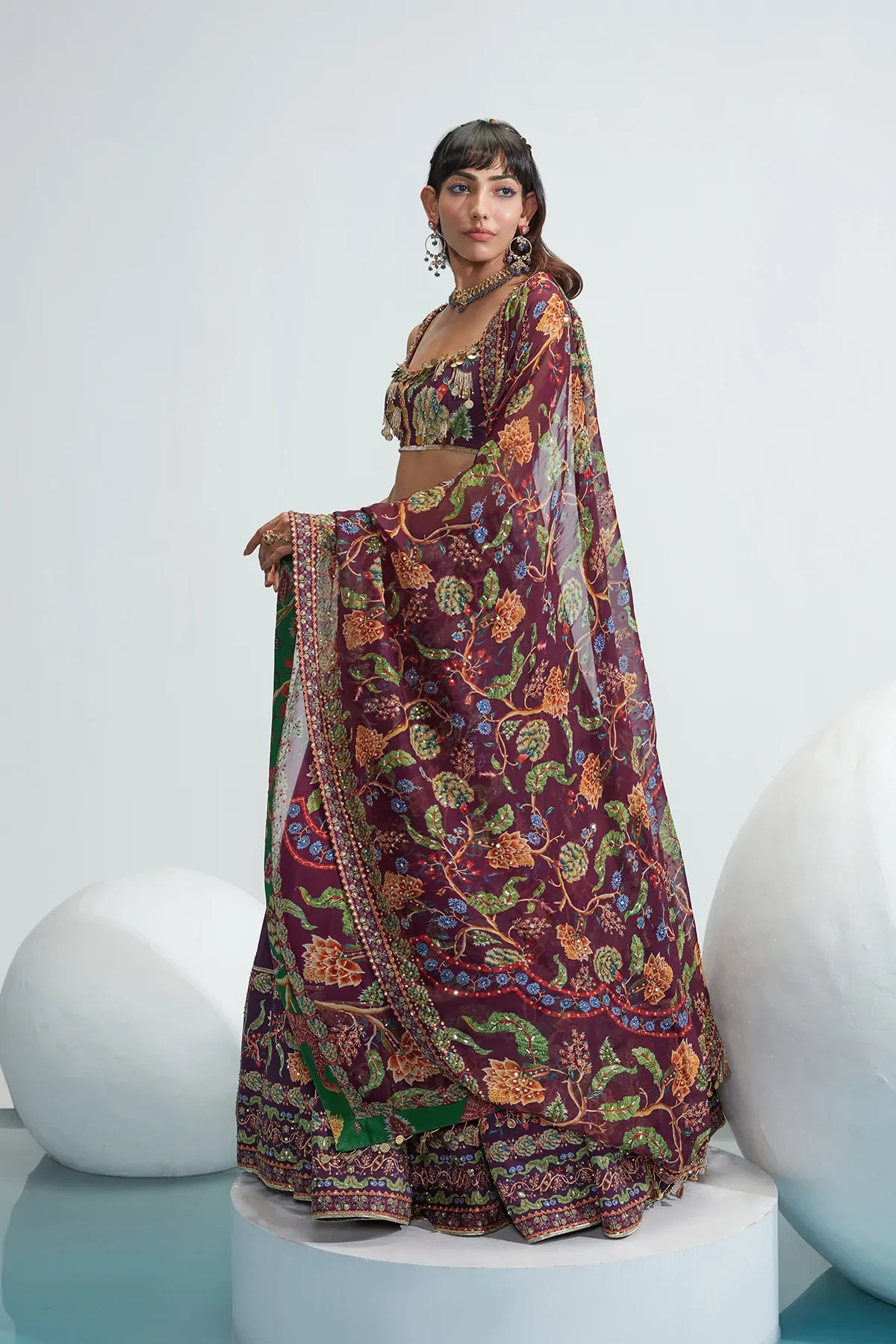 Purple Nadia Satin Organza Lehenga Set - Image 4