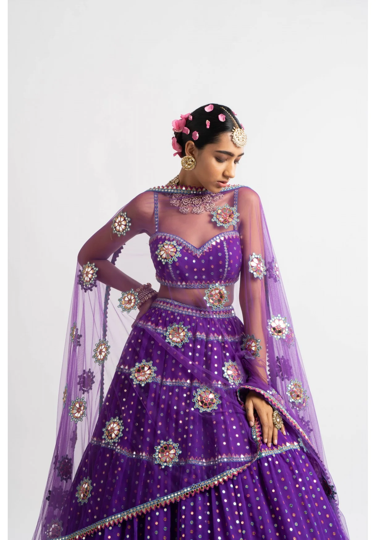 Purple Noodle Strap Multi Tier Lehenga Set - Image 4