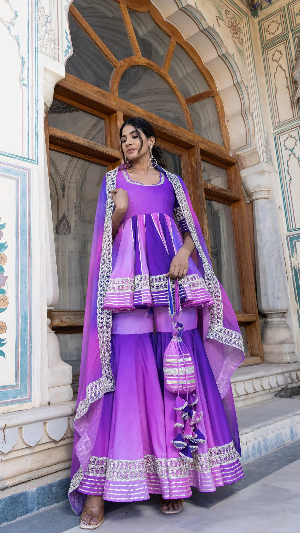 Purple Ombre Muslin Sharara Set - Image 3