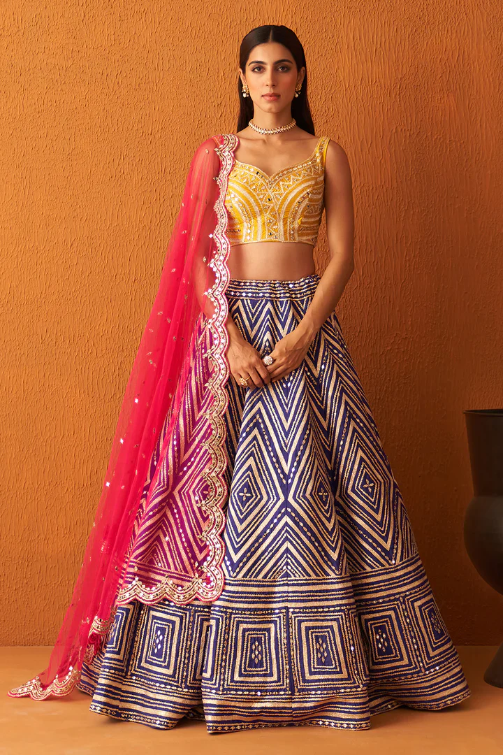 Purple Raw Silk Lehnga Set