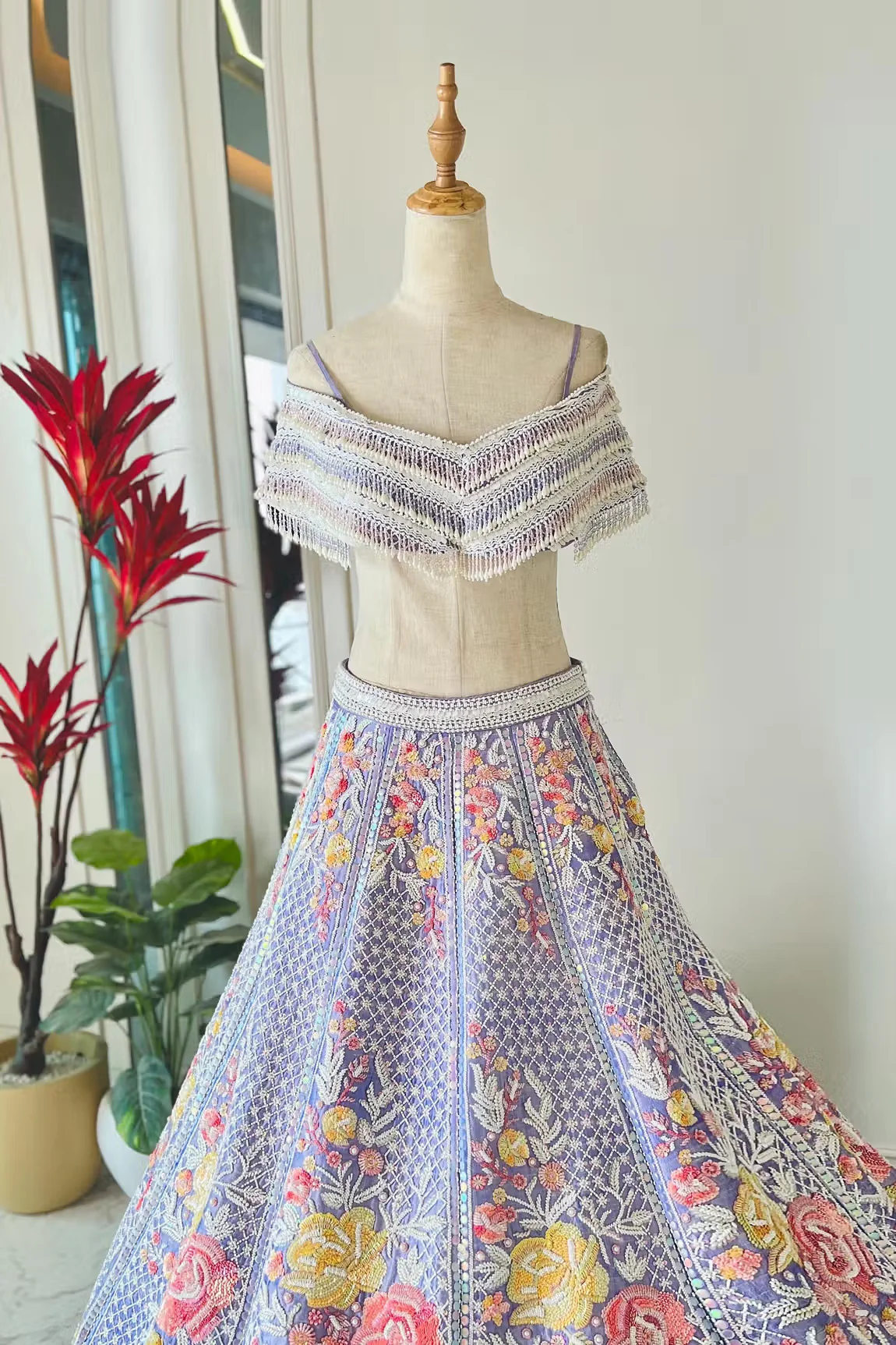 Purple Raw Silk Magnolia Embroidered Lehenga With Blouse - Image 3