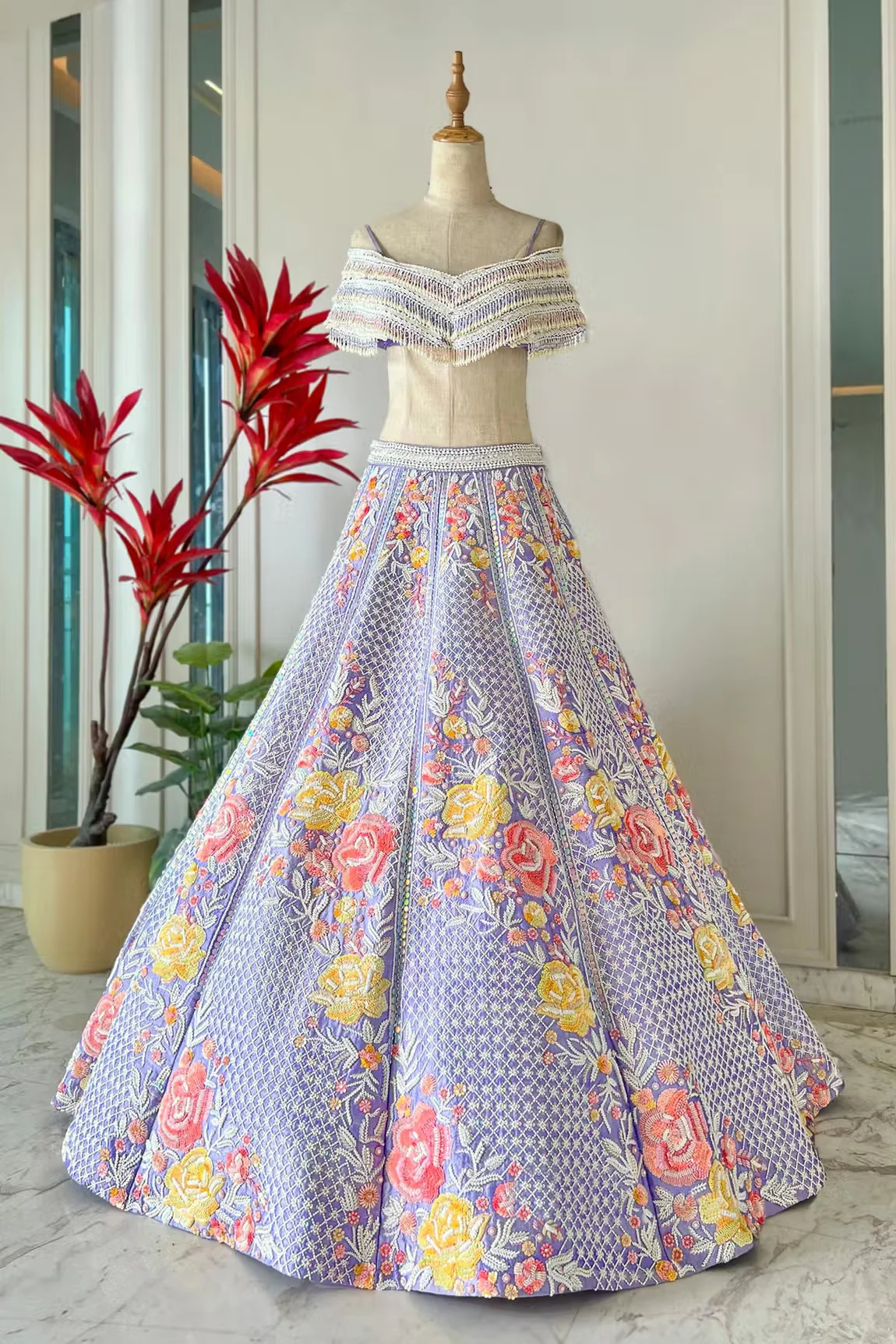 Purple Raw Silk Magnolia Embroidered Lehenga With Blouse - Image 4