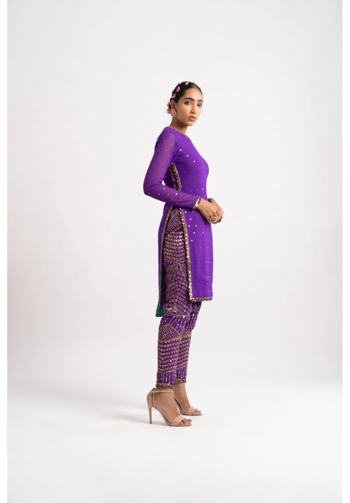 Purple Round Neck Multi Geo Pant Kurta Set - Image 4
