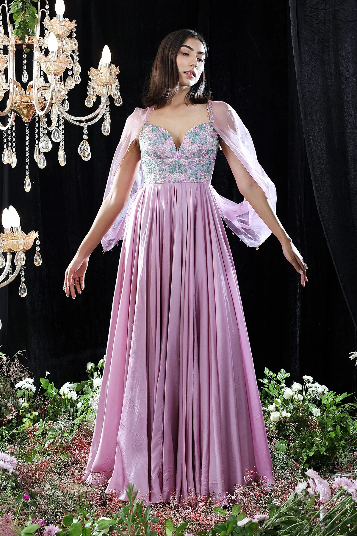 Purple Shantoon Adele Hand Embroidered Cape With Anarkali - Image 3