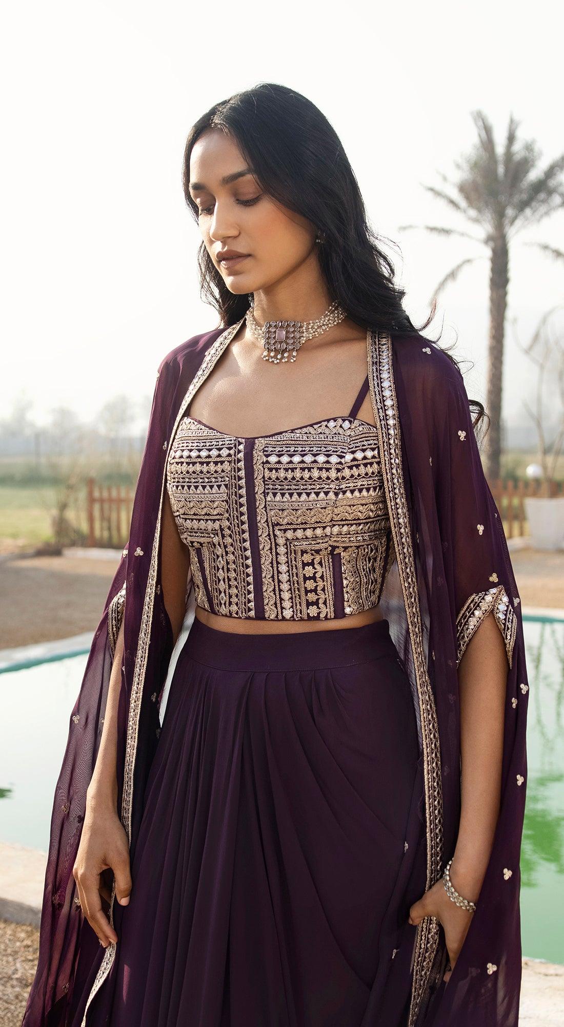Purple Skirt Set With Cape - Image 2