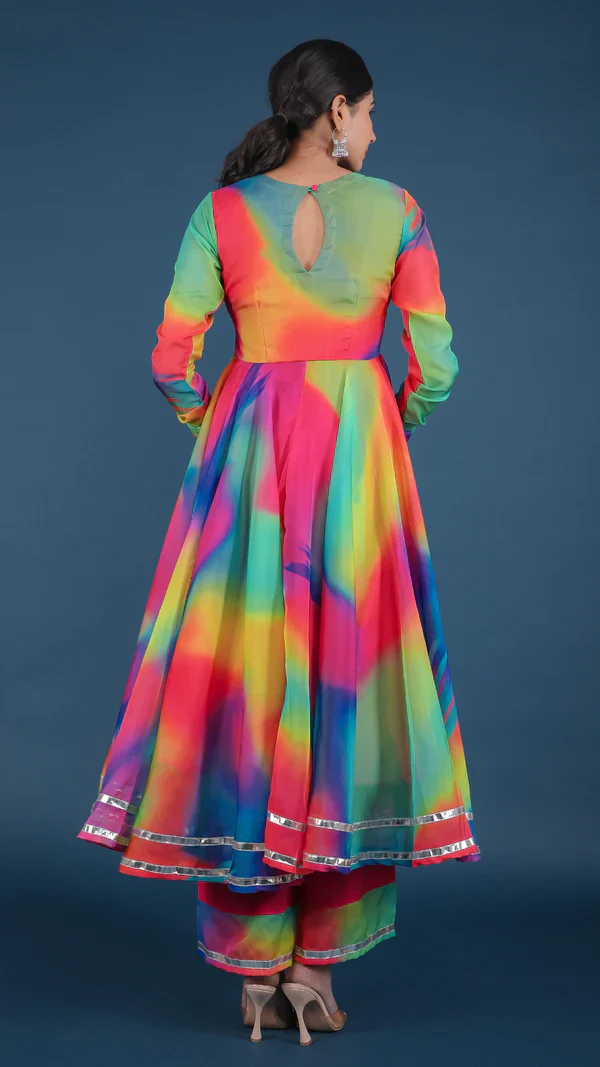 Rainbow Organza Anarkali Set - Image 3