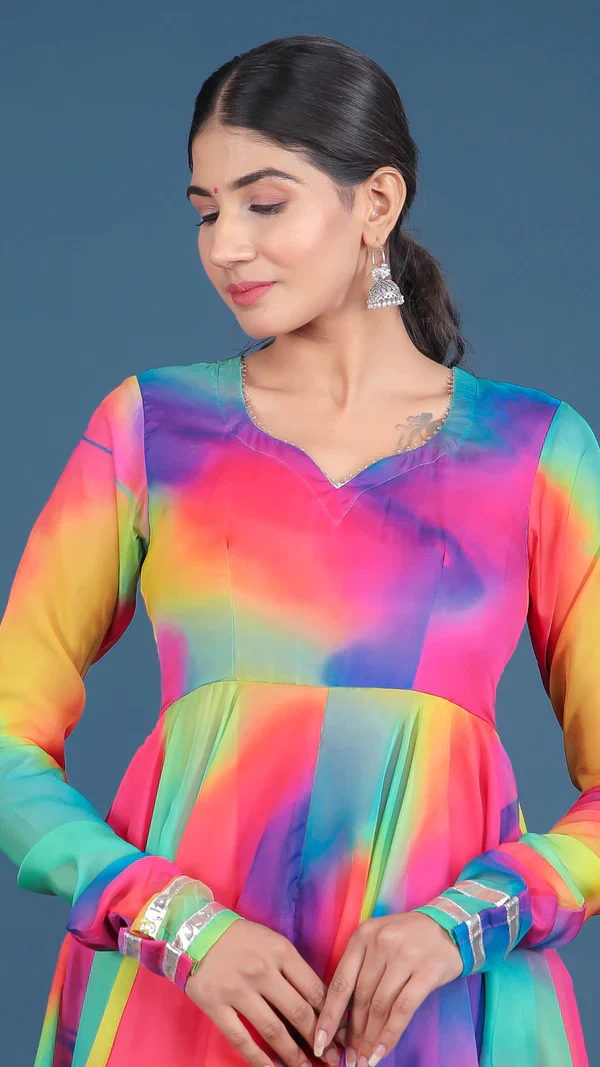 Rainbow Organza Anarkali Set - Image 4