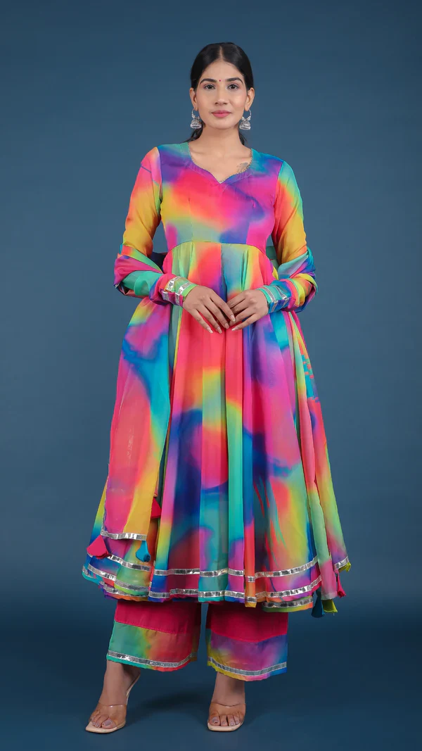 Rainbow Organza Anarkali Set - Image 5