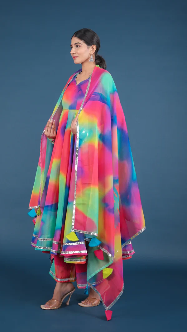 Rainbow Organza Anarkali Set - Image 7