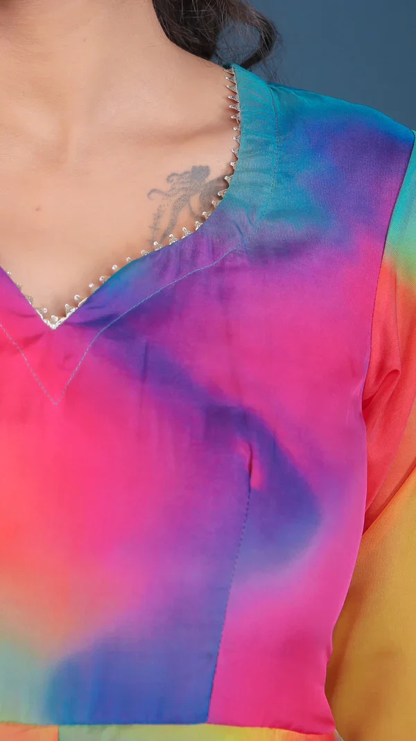Rainbow Organza Anarkali Set - Image 8