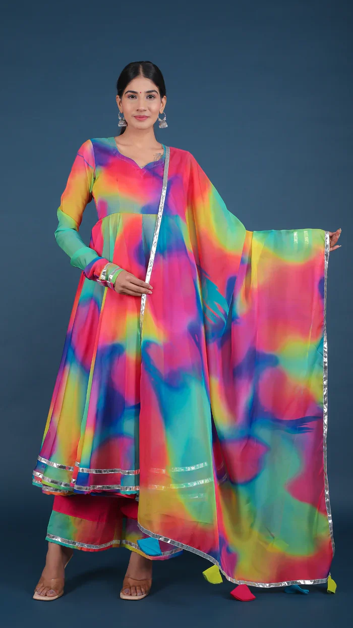 Rainbow organza anarkali set