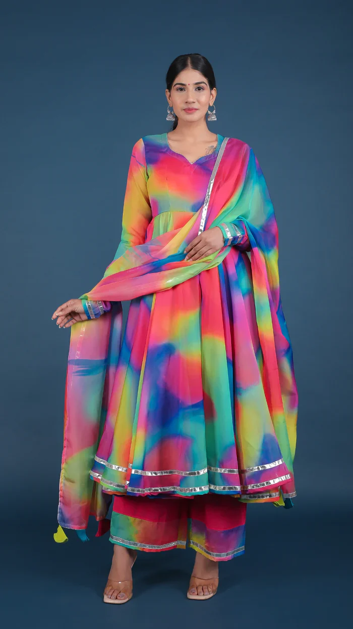 Rainbow organza anarkali set - Image 5