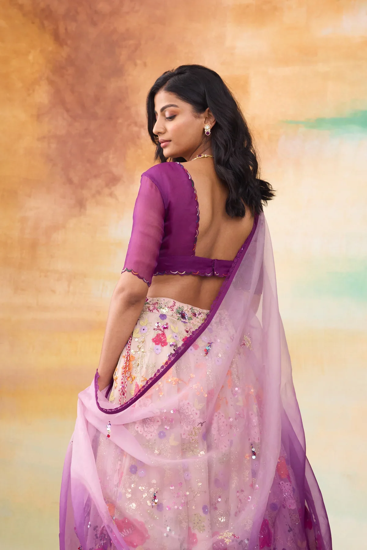 RANGEEN - Lace Flower Appliques Vibrant Rangeen Lehenga - Image 4