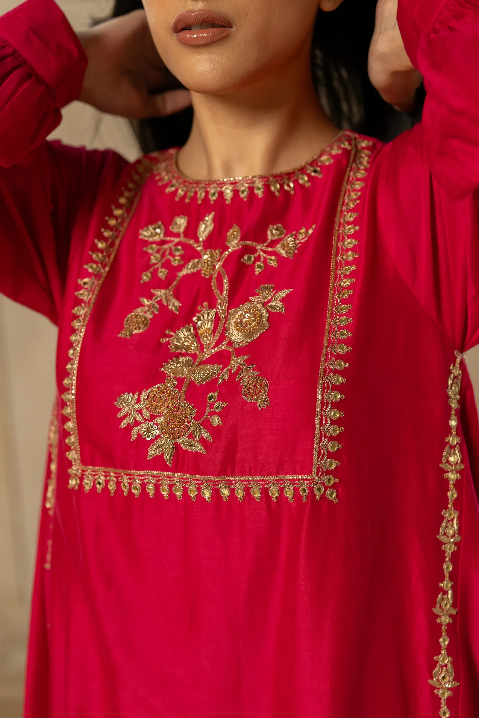 Rani Pink Chiniya Silk Kurta Set - Image 3