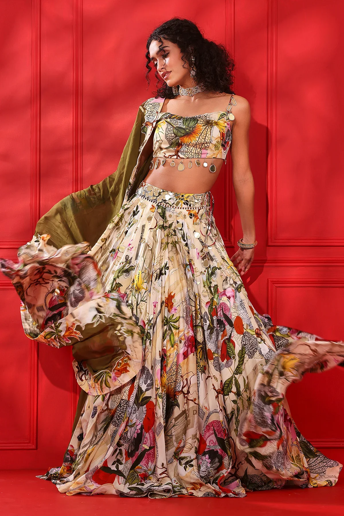 Raza Printed Cowl Blouse Lehenga Set - Image 7