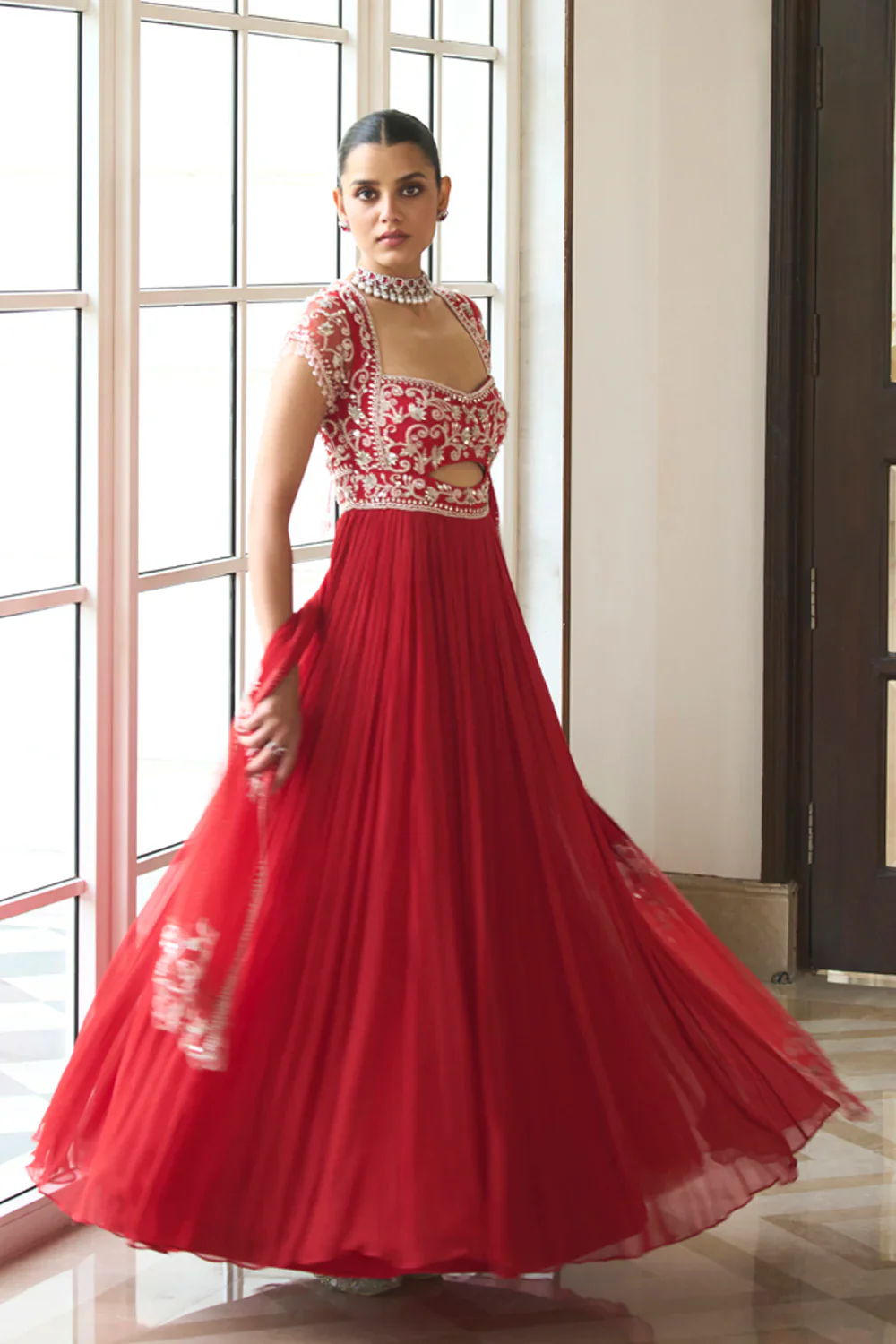 Red Anarkali Set - Image 2