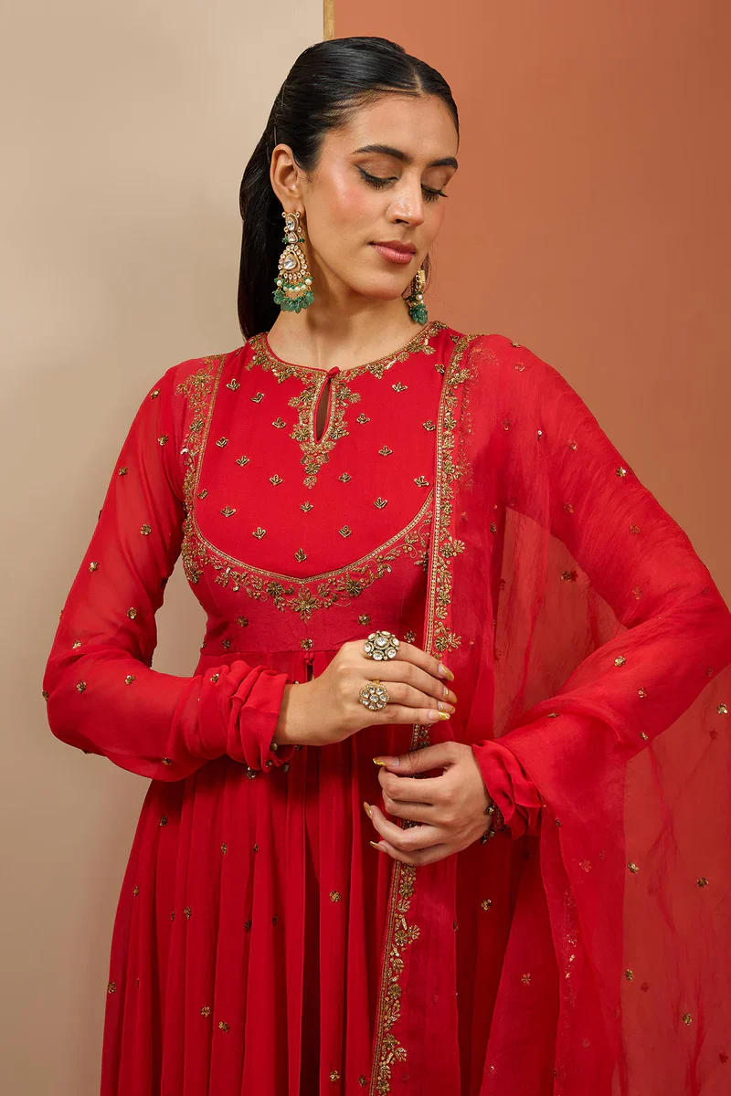 Red Anarkali Set - Image 2