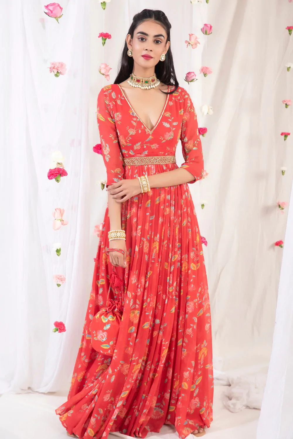Red Anarkali Set - Image 3