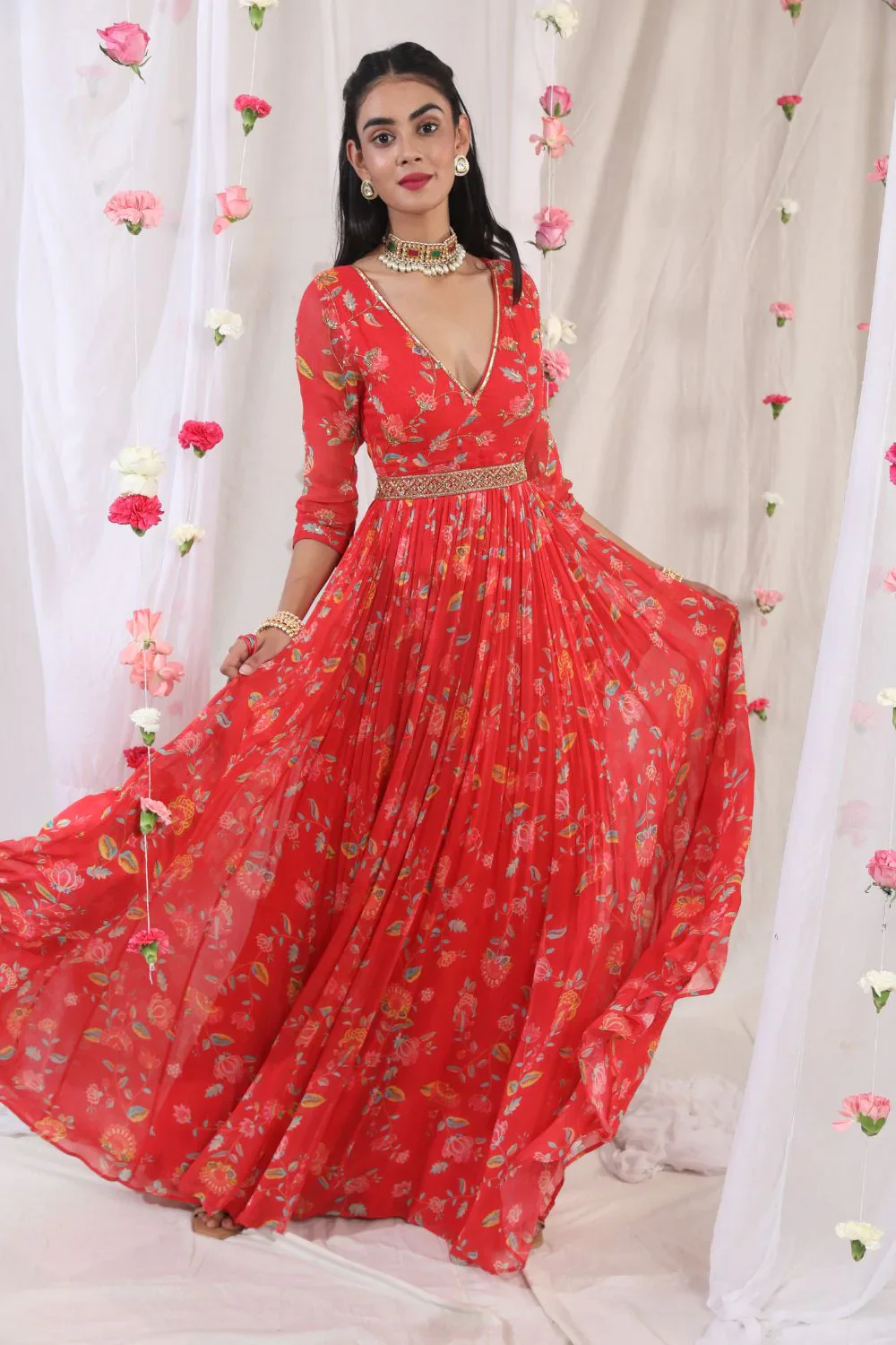 Red Anarkali Set - Image 4