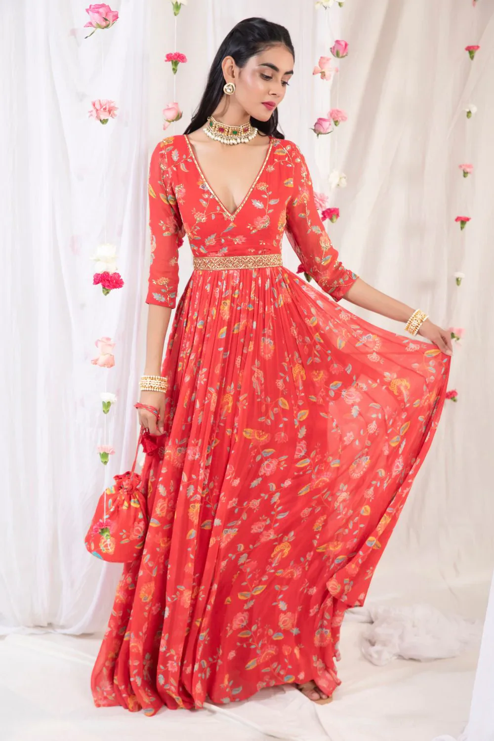Red Anarkali Set - Image 5