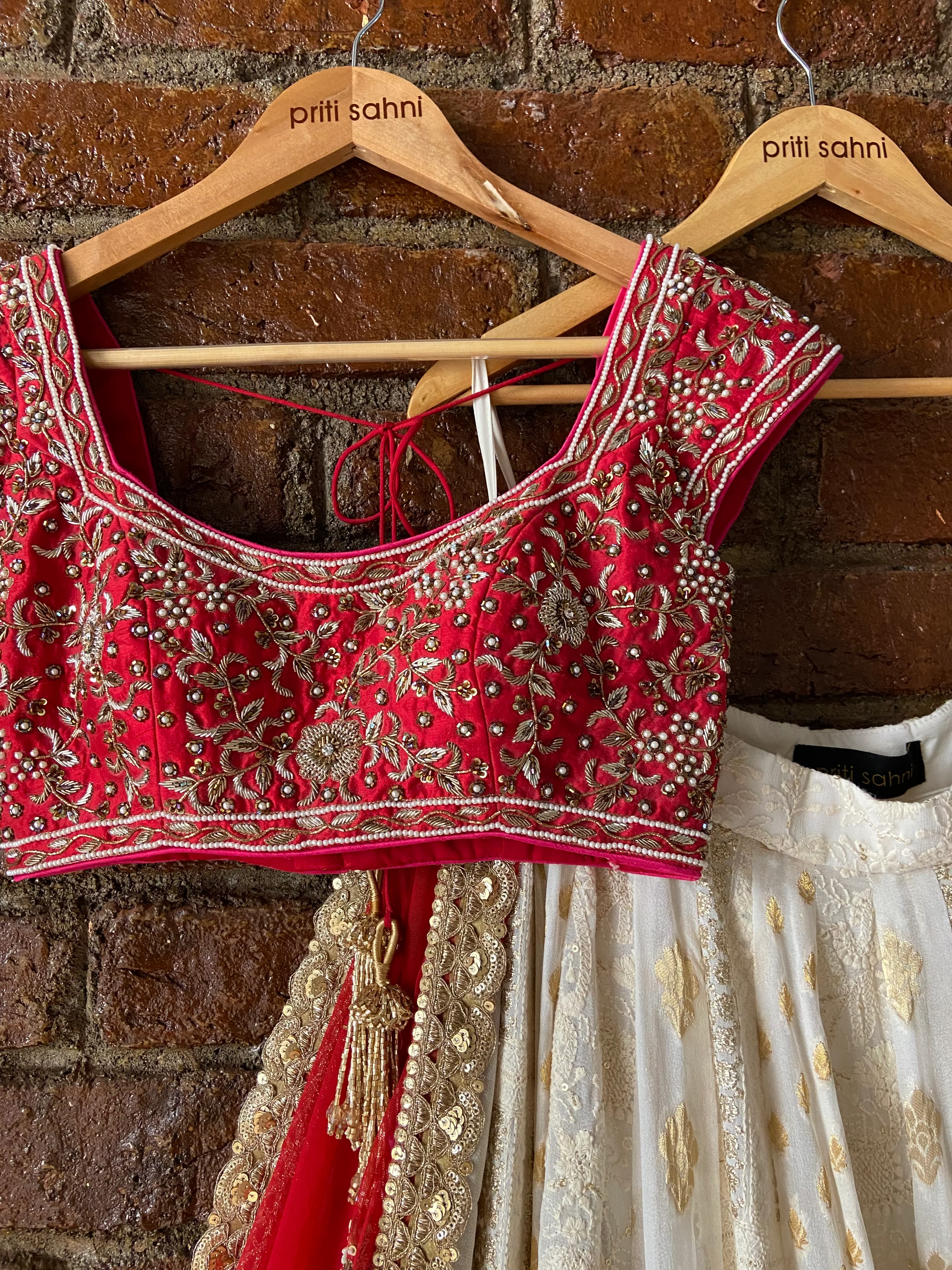 Red And Ivory Multipanel Lehenga Set - Image 2