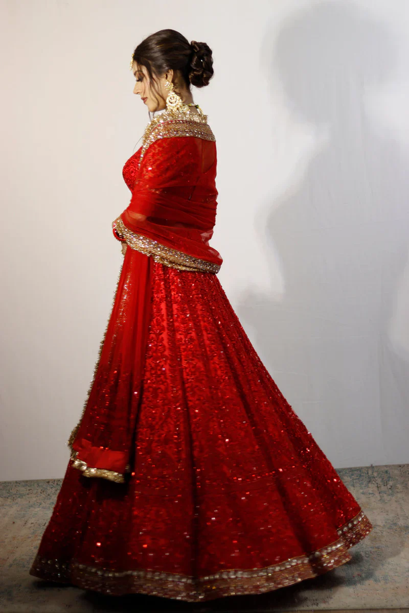 Red Bridal Lehenga Set - Image 3