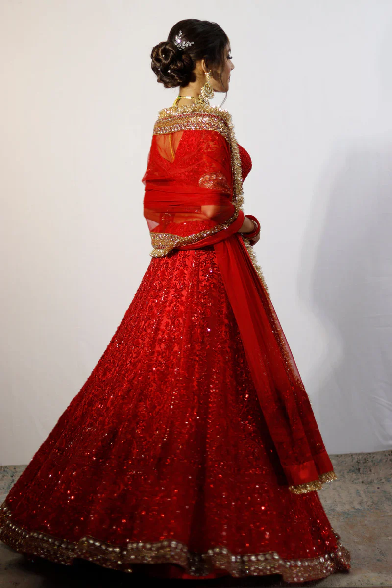 Red Bridal Lehenga Set - Image 4