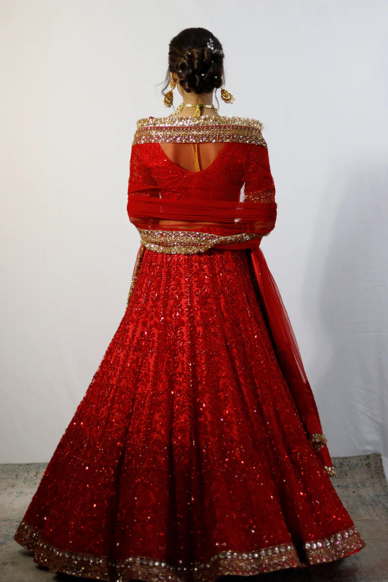 Red Bridal Lehenga Set - Image 6