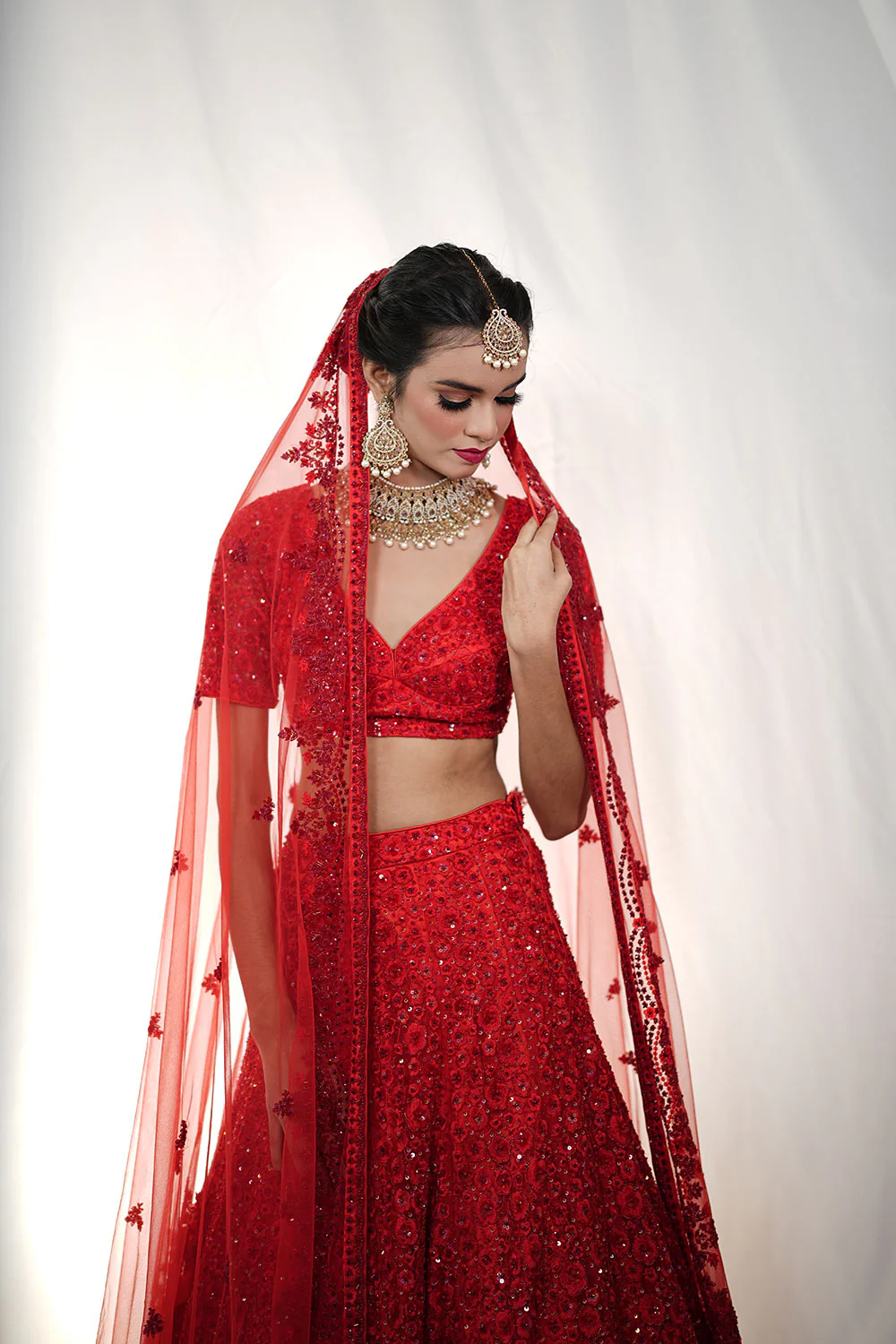 Red Bridal Lehenga Set - Image 2