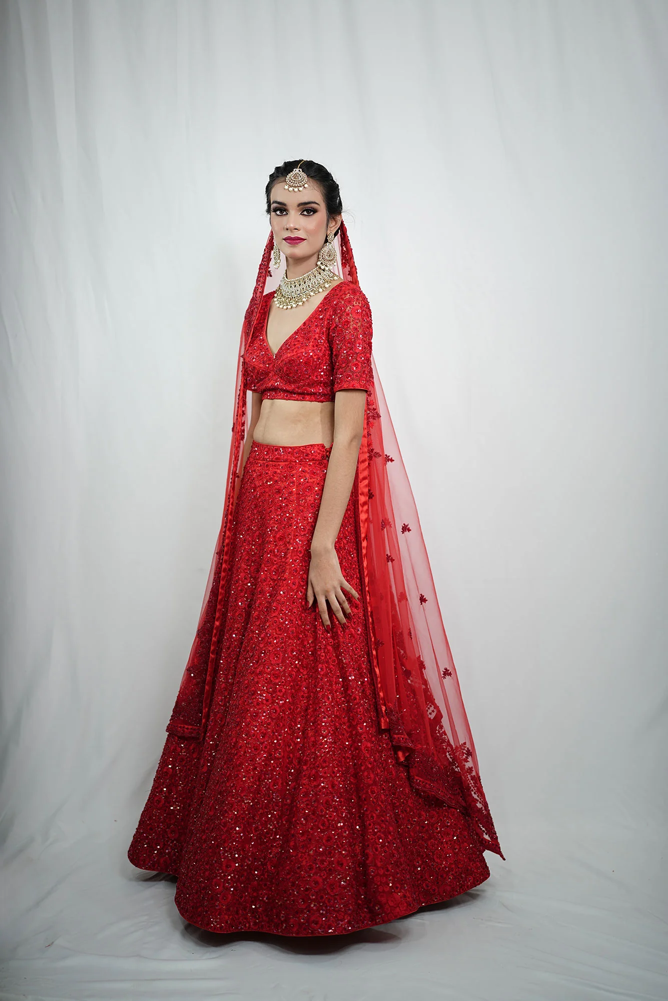 Red Bridal Lehenga Set - Image 3