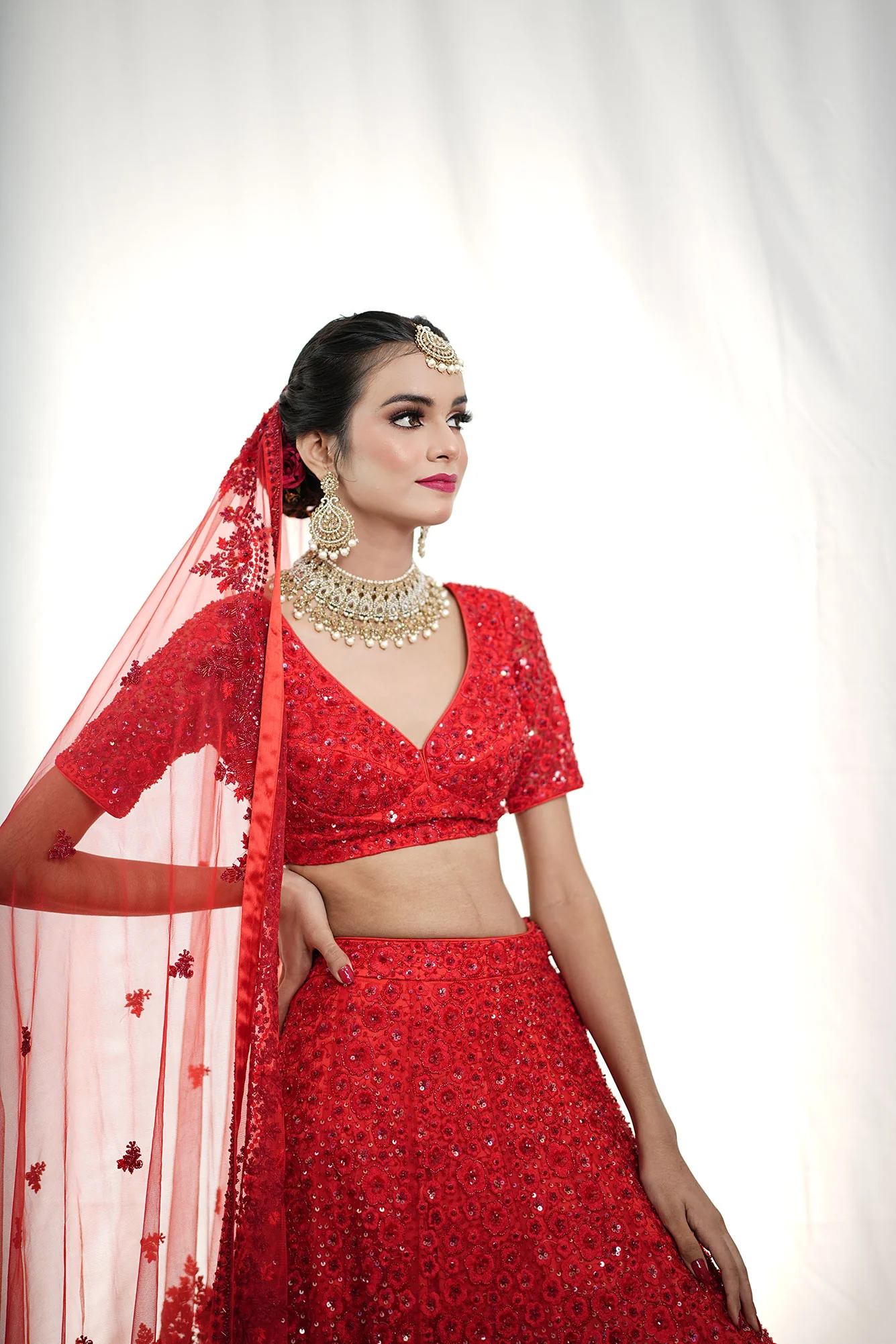 Red Bridal Lehenga Set - Image 4