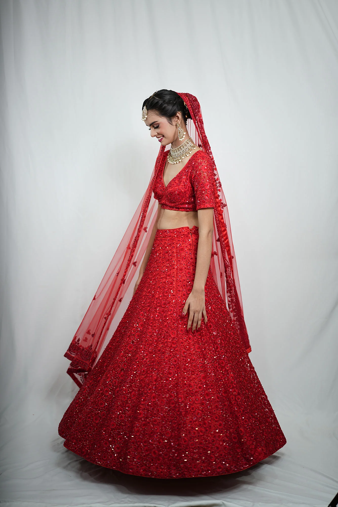 Red Bridal Lehenga Set - Image 5