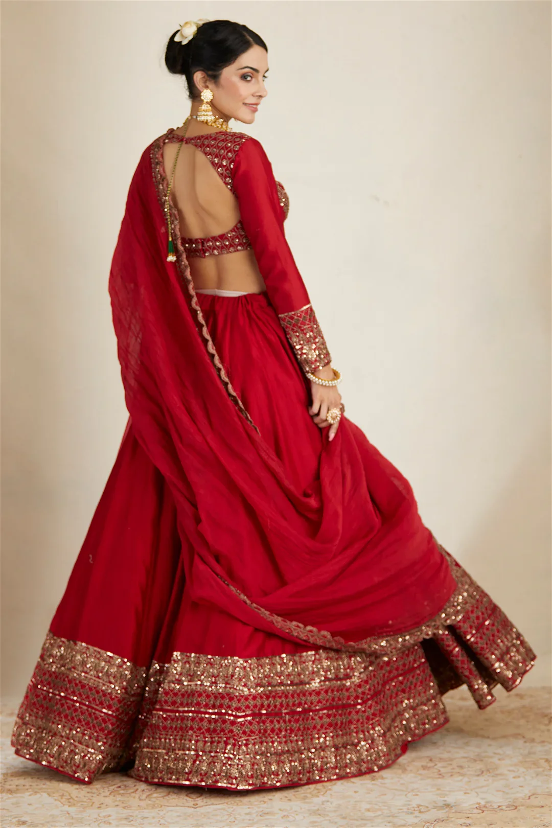 Red Chanderi Lehenga Set - Image 2
