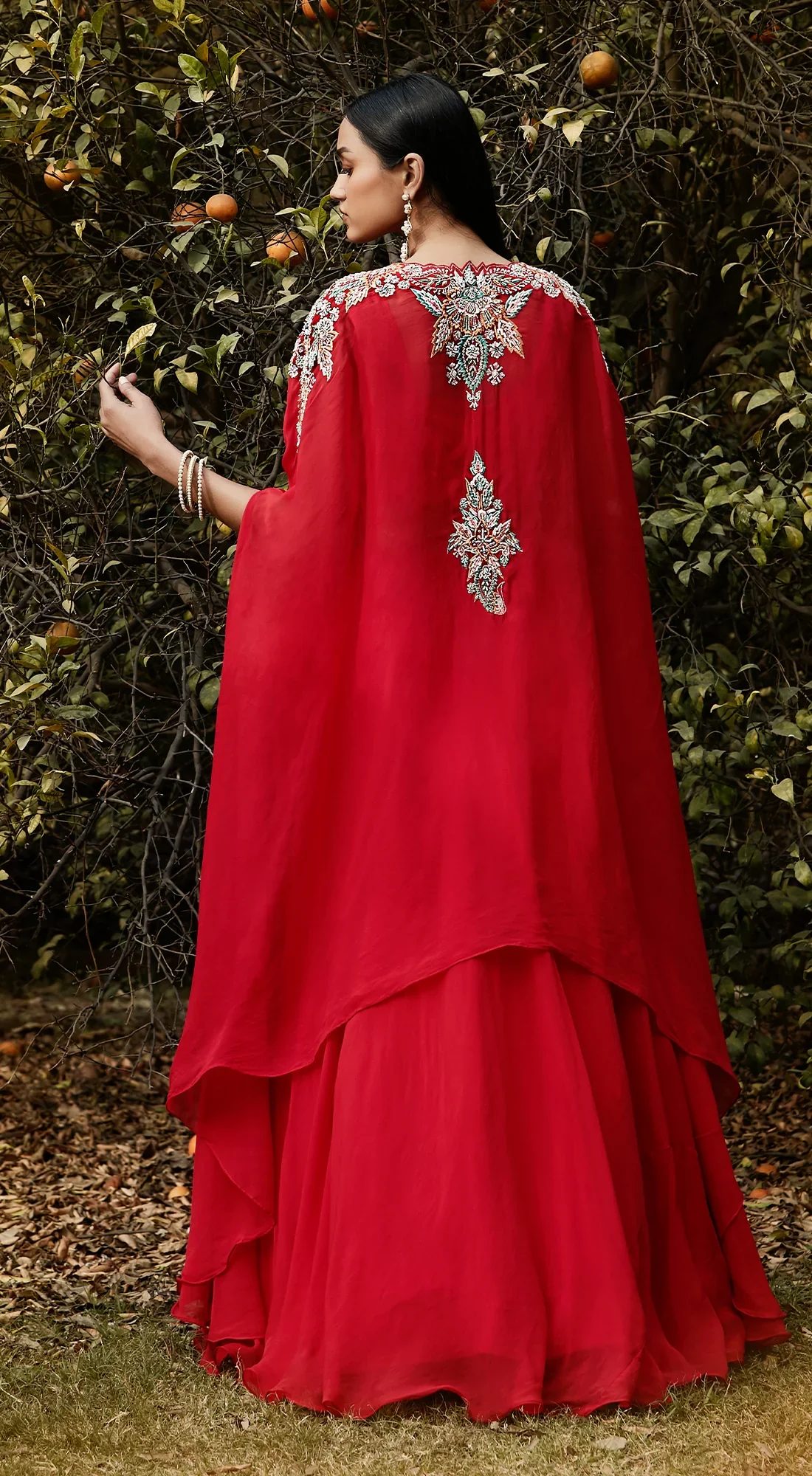 Red Embroidered Cape Set - Image 6
